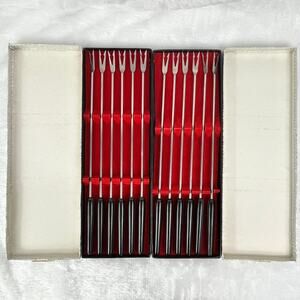 12 Hankyu No. 155 Stainless Steel Cocktail Forks Black Handle 10.75" Japan Boxed